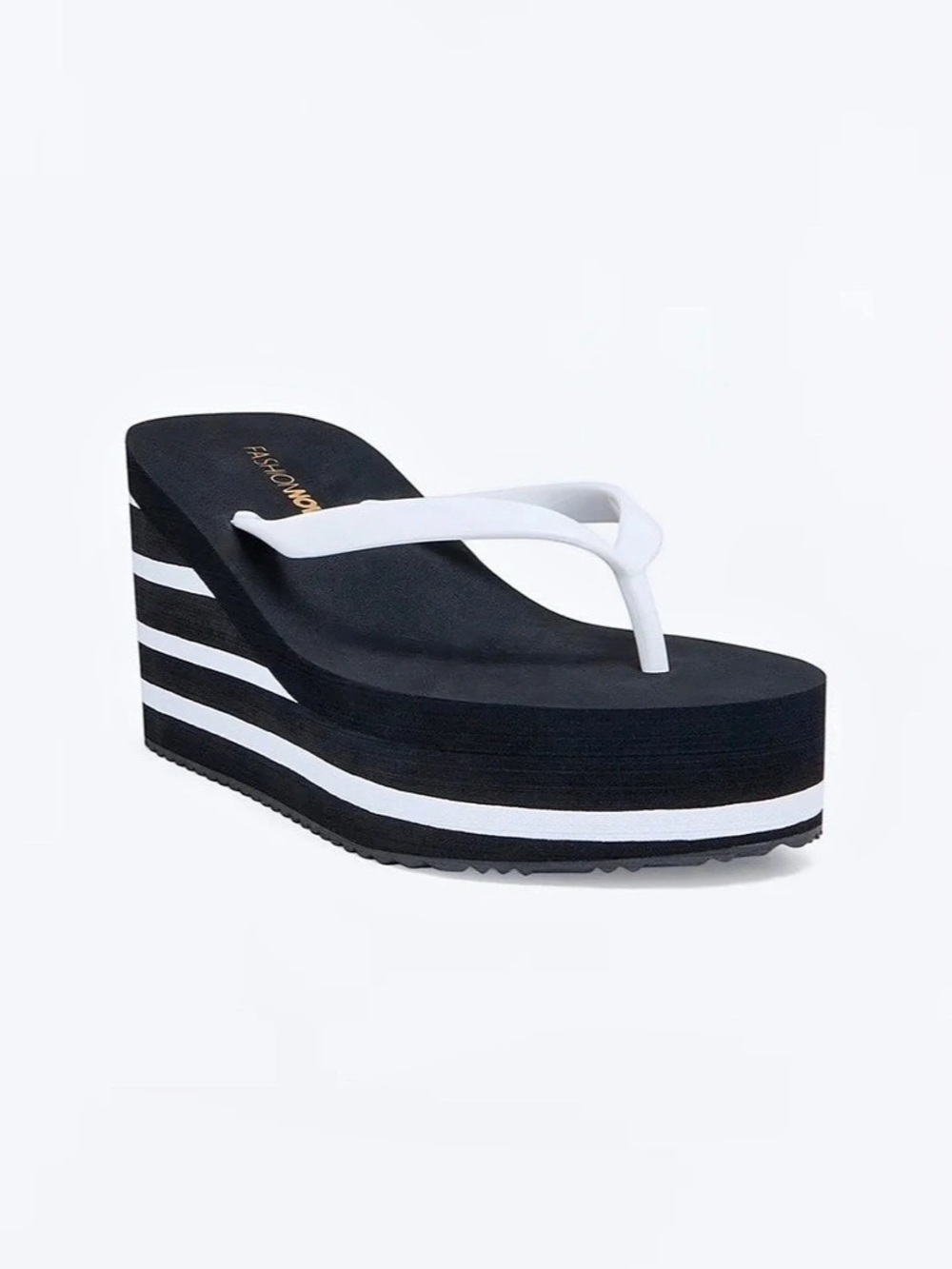 Black and White Striped Platform Sandals